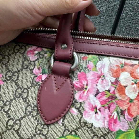 100% Authentic GUCCI Boston Blooms Brown&Purple Canvas Satchel - Picture 5 of 16